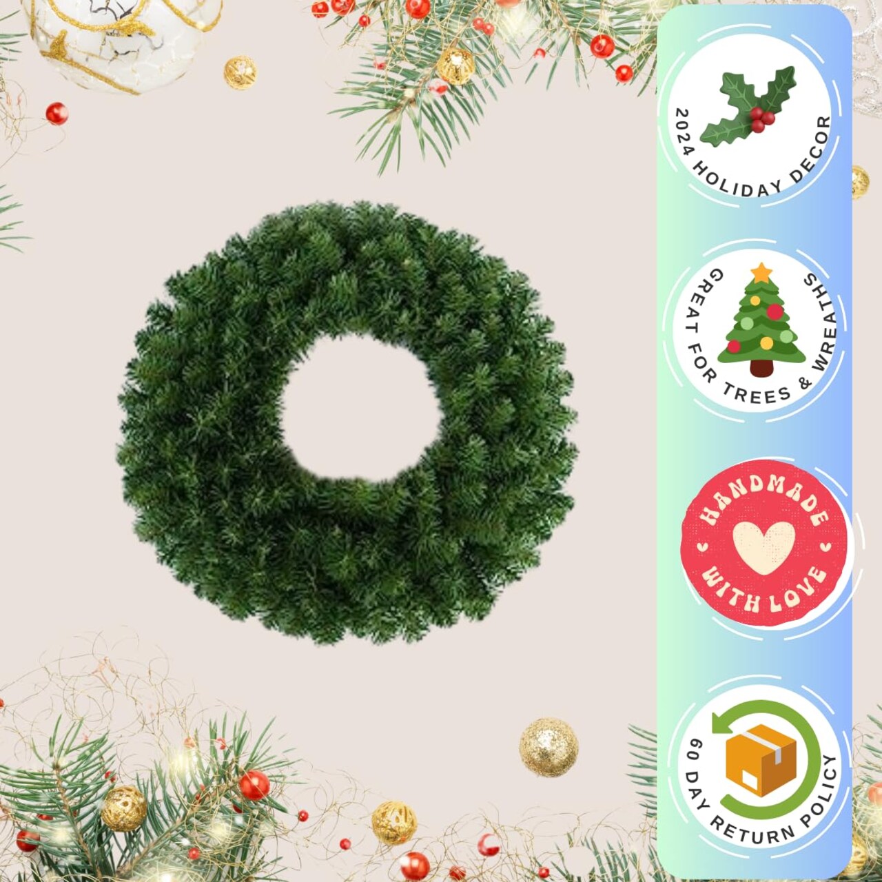 20" Northern Spruce Wreath with 200 Tips - Set of 2, Lush Holiday Decor, Ideal for Christmas Displays & Arrangements - Perfect for Home, Office - 2024 Christmas Collection, Floral Home by Artificial Flowers